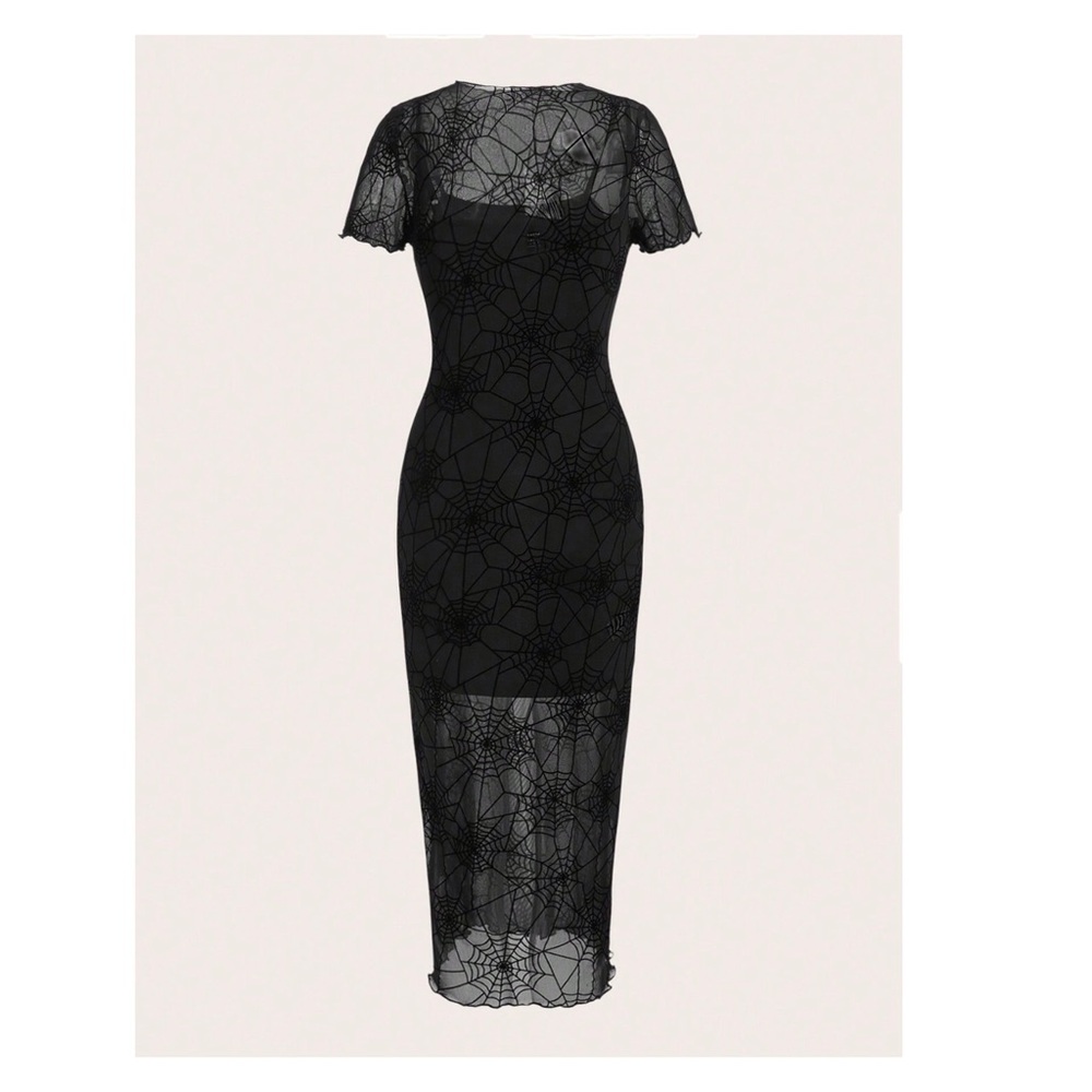 Black Spider Web Goth Halloween Bodycon Dress Size Small